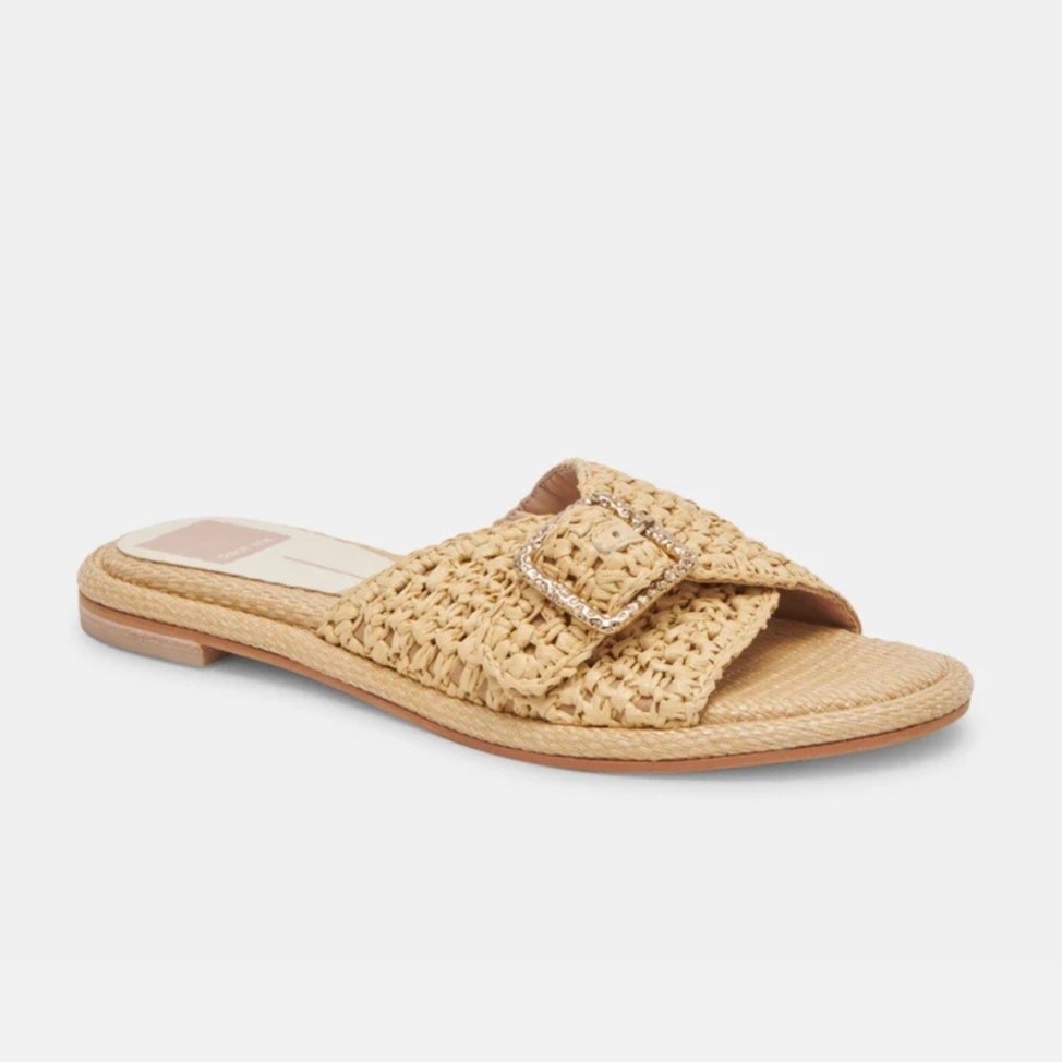 Dolce Vita NEW Alonzo Natural Raffia Buckle Slide Flat Sandal Size 7