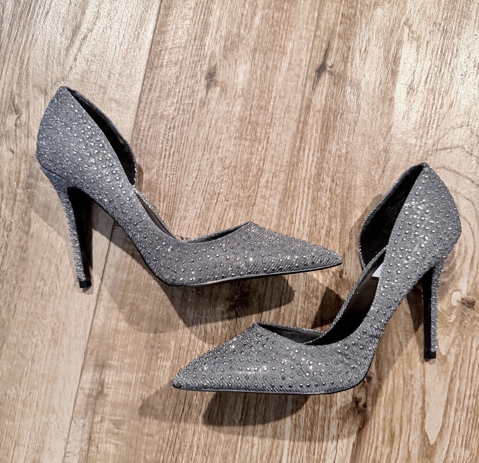 Steve Madden Proper Sequin Studded Sparkly Gunmetal Silver Grey Heels, Sz 9.5