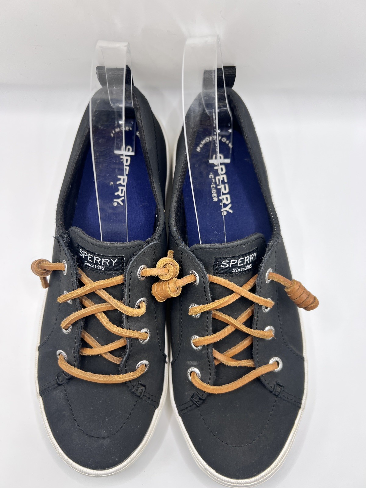 Sperry Pier Wave Dock Siders Women Size 7 Black Canvas Leather STS84642