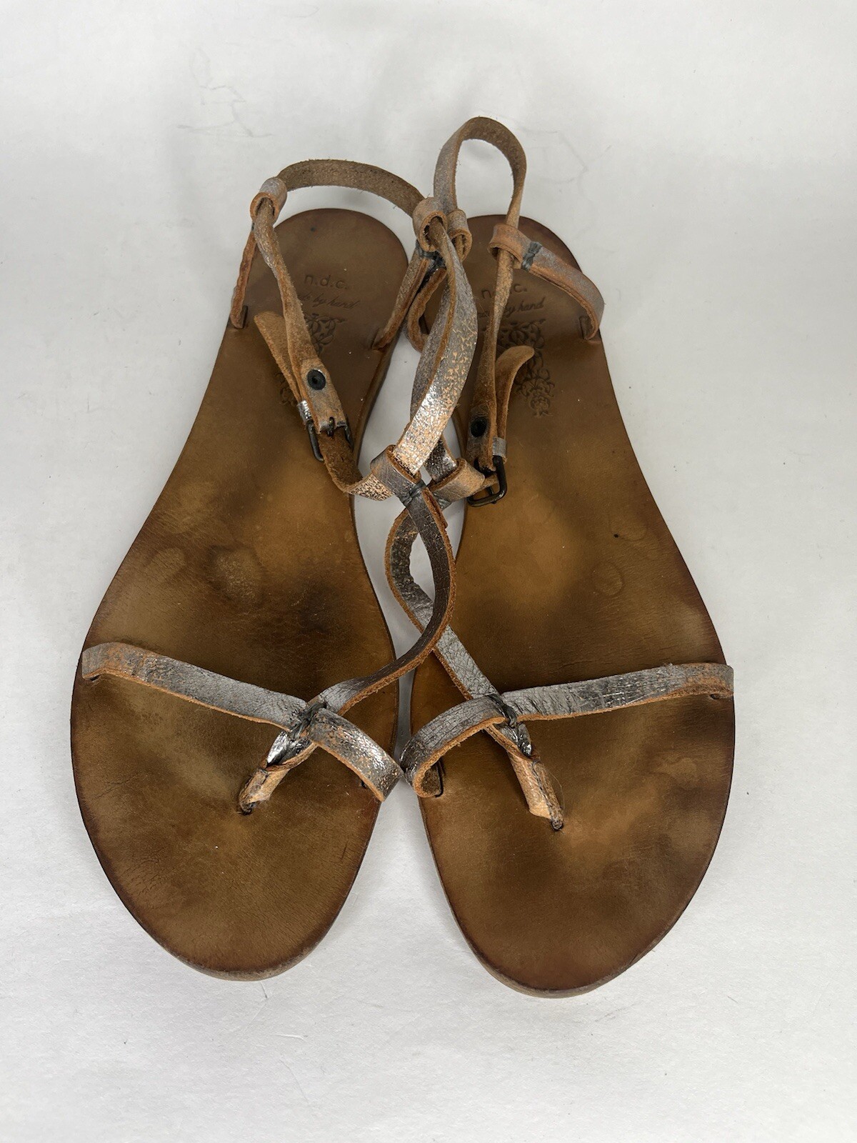 n.d.c. Made by Hand Sandals Women 41US 10 Shoes T-Strap Silver Slingback Strappy