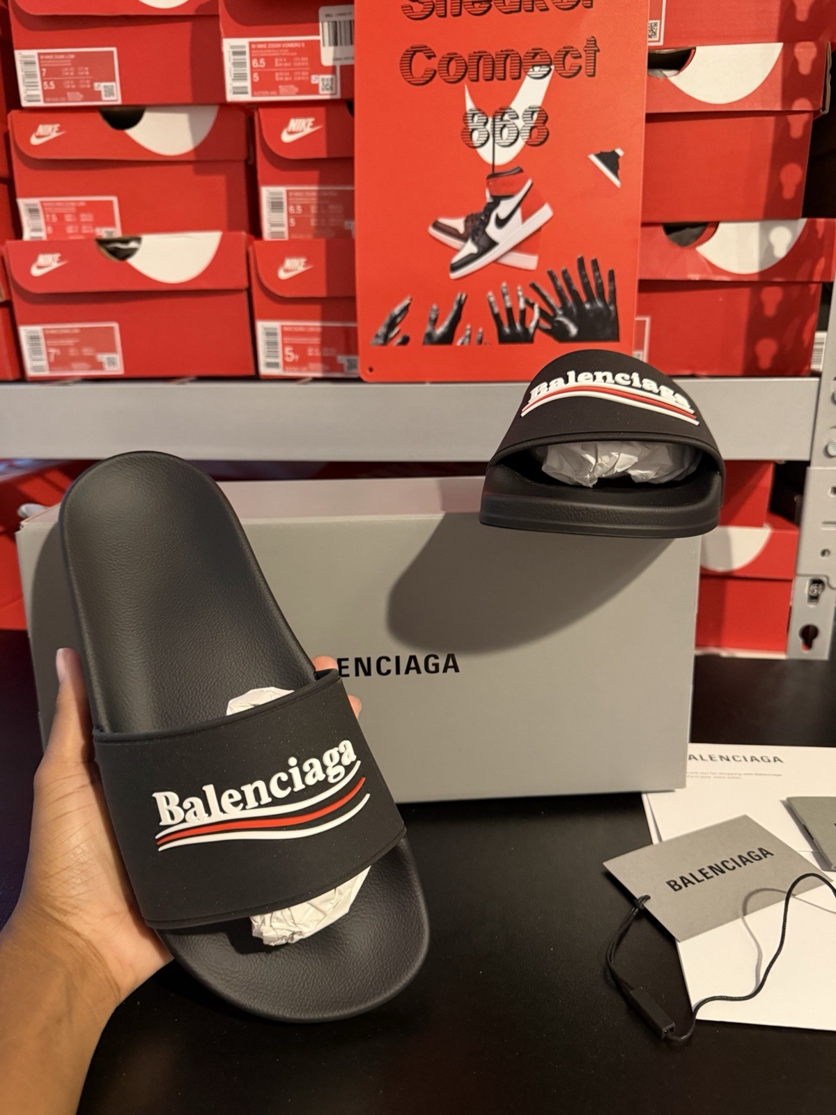 Balenciaga Pool Logo Slides Sandals Black EU 37 WIS80 1096