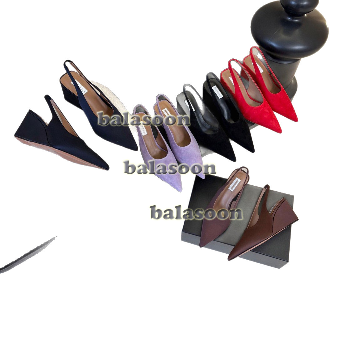 2026 spring simple leather round head wedge heel Baotou semi-trailer sandals
