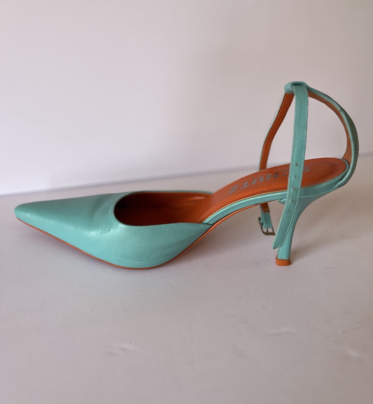 Anthropologie Schutz Women’s Heels Size 9 B Leather Turquoise Made in Brazil