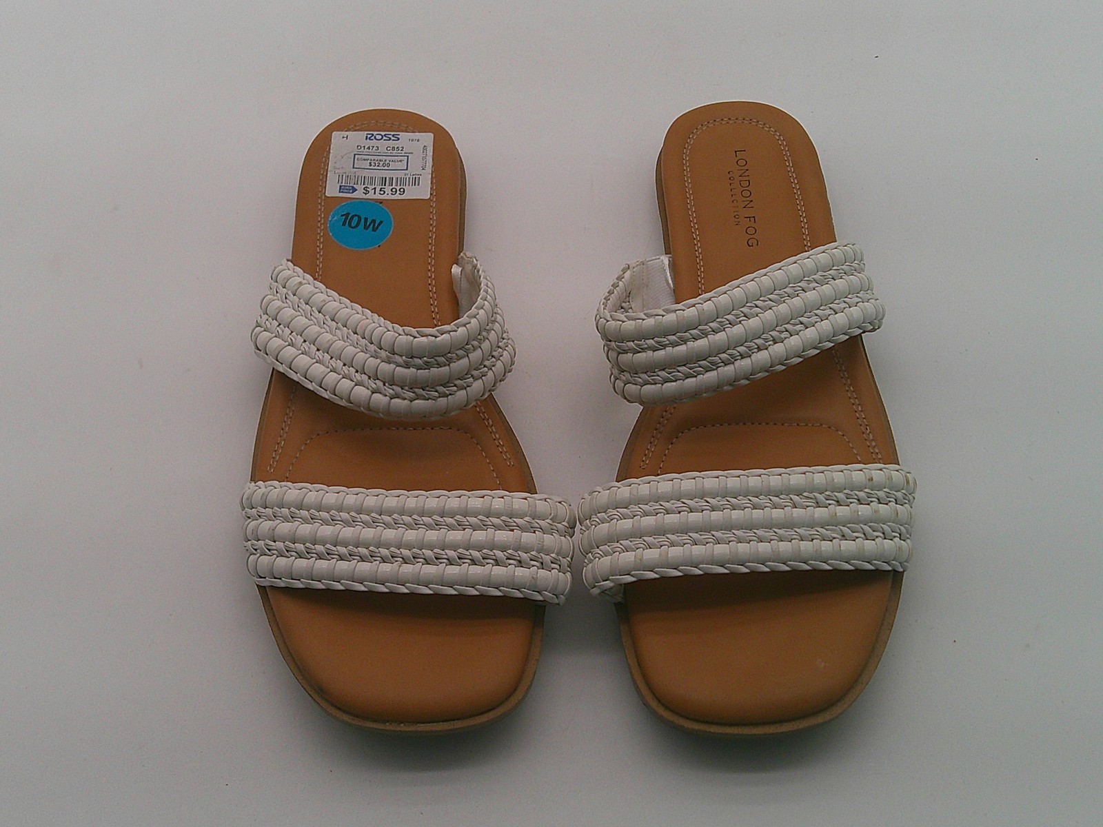 London Fog Feena Sandals Shoes Womens Size 10W White Braided Slide Cushioned