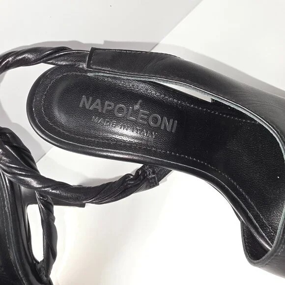 Napoleoni Leather Black Sling Back Heel Sandal sz.9.5 41 NEW Made in Italy NEW
