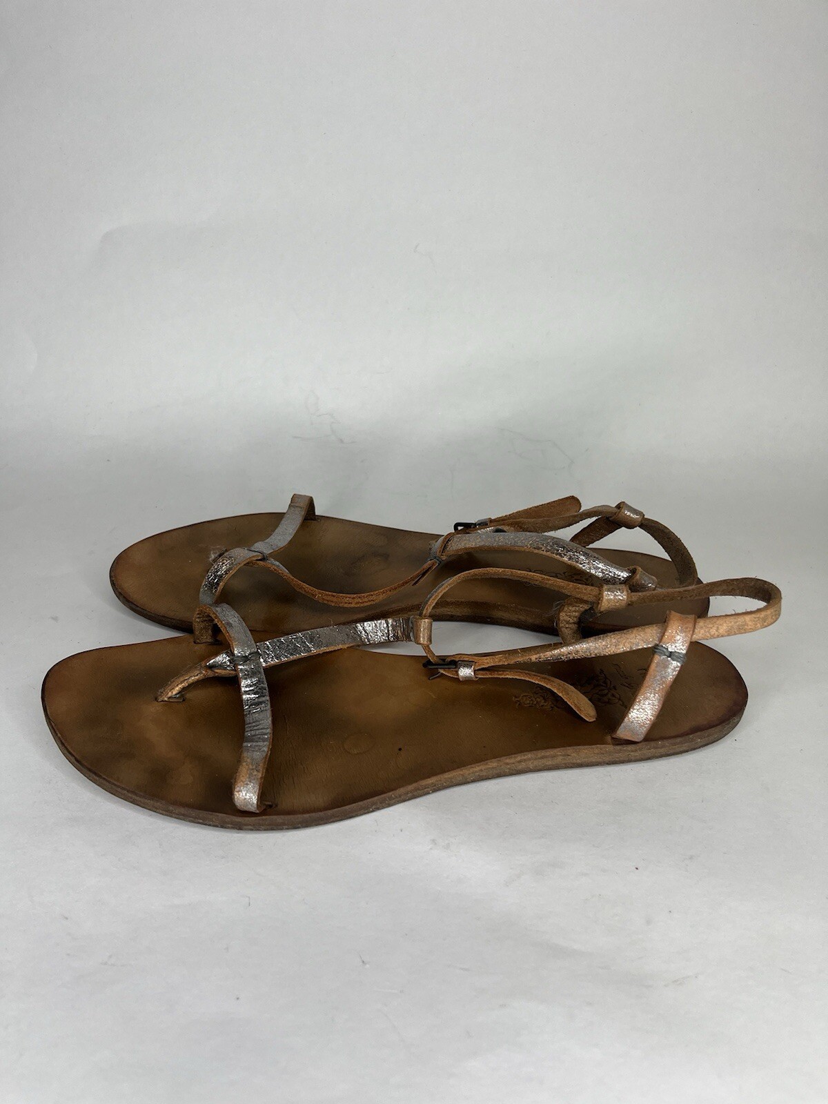 n.d.c. Made by Hand Sandals Women 41US 10 Shoes T-Strap Silver Slingback Strappy