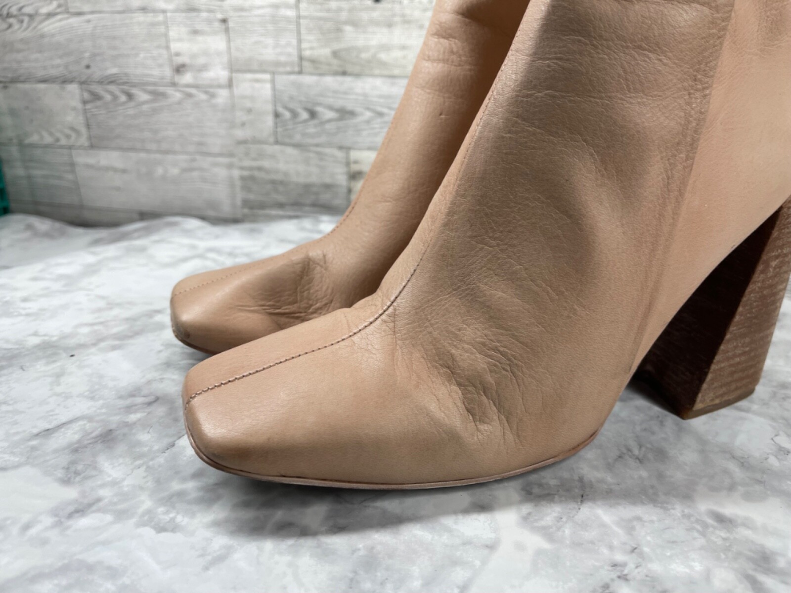Free People x Farylrobin Marley Boots Women 8.5M Shoe Brown Leather Block Square