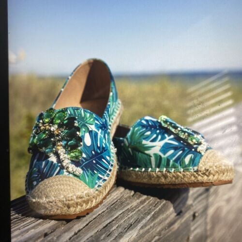 Lauren Lorraine Size 11 Tropical Embellished Espadrille Flat Shoes New In Box