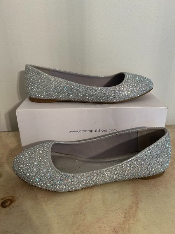 Womens Flat Shoes Ballerina Ballet Flats Round Toe Size 8 Silver Glitter