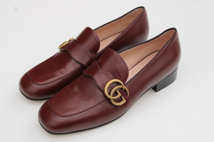 GUCCI ‘Marmont’ GG Womens Pumps Block Heel Shoes Sz 37.5/US 7.5 in Red Bordeaux