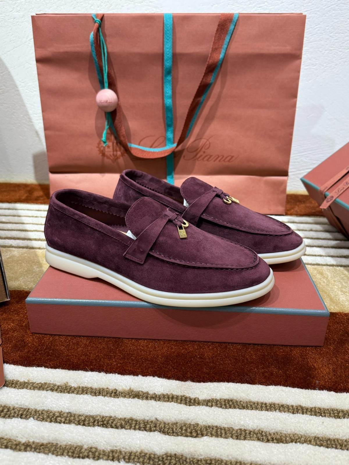 LORO PIANA Burgundy Red Soft Nappa Lined Cushioned Daily Urban Footwear🔥