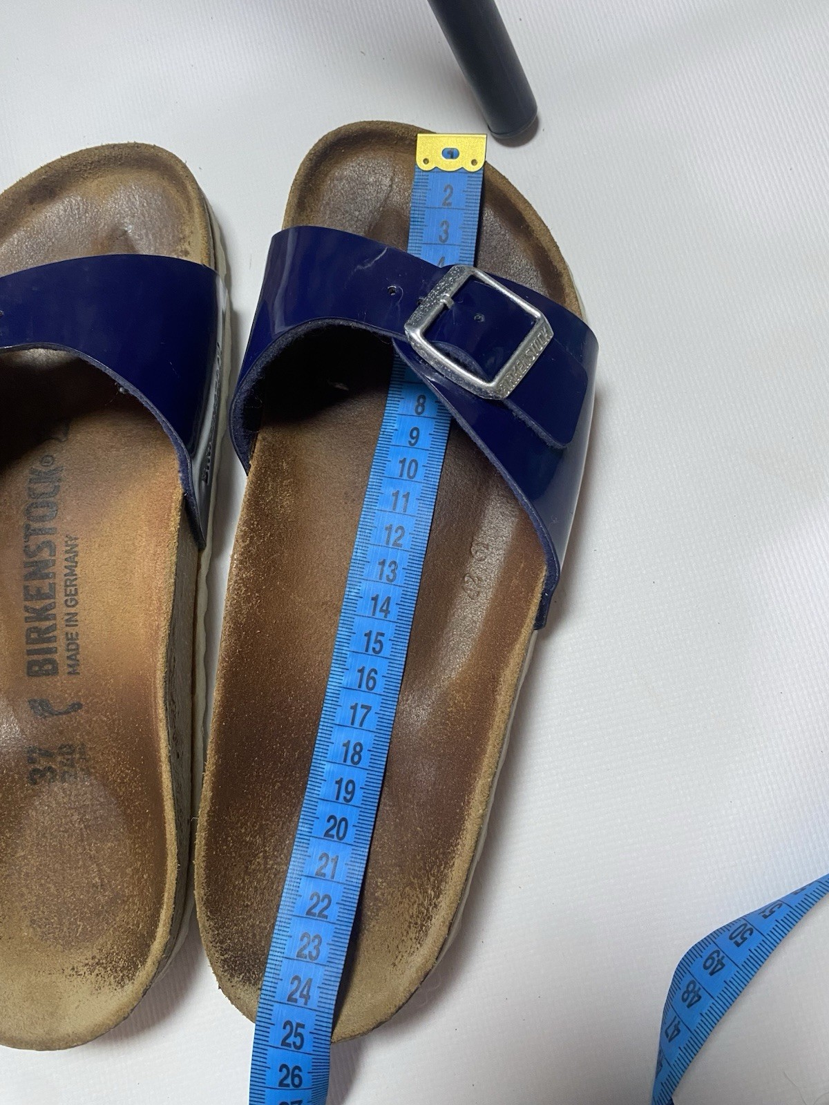 Birkenstock Madrid Blue Patent Leather Slide Sandals EU 37 Made Germany