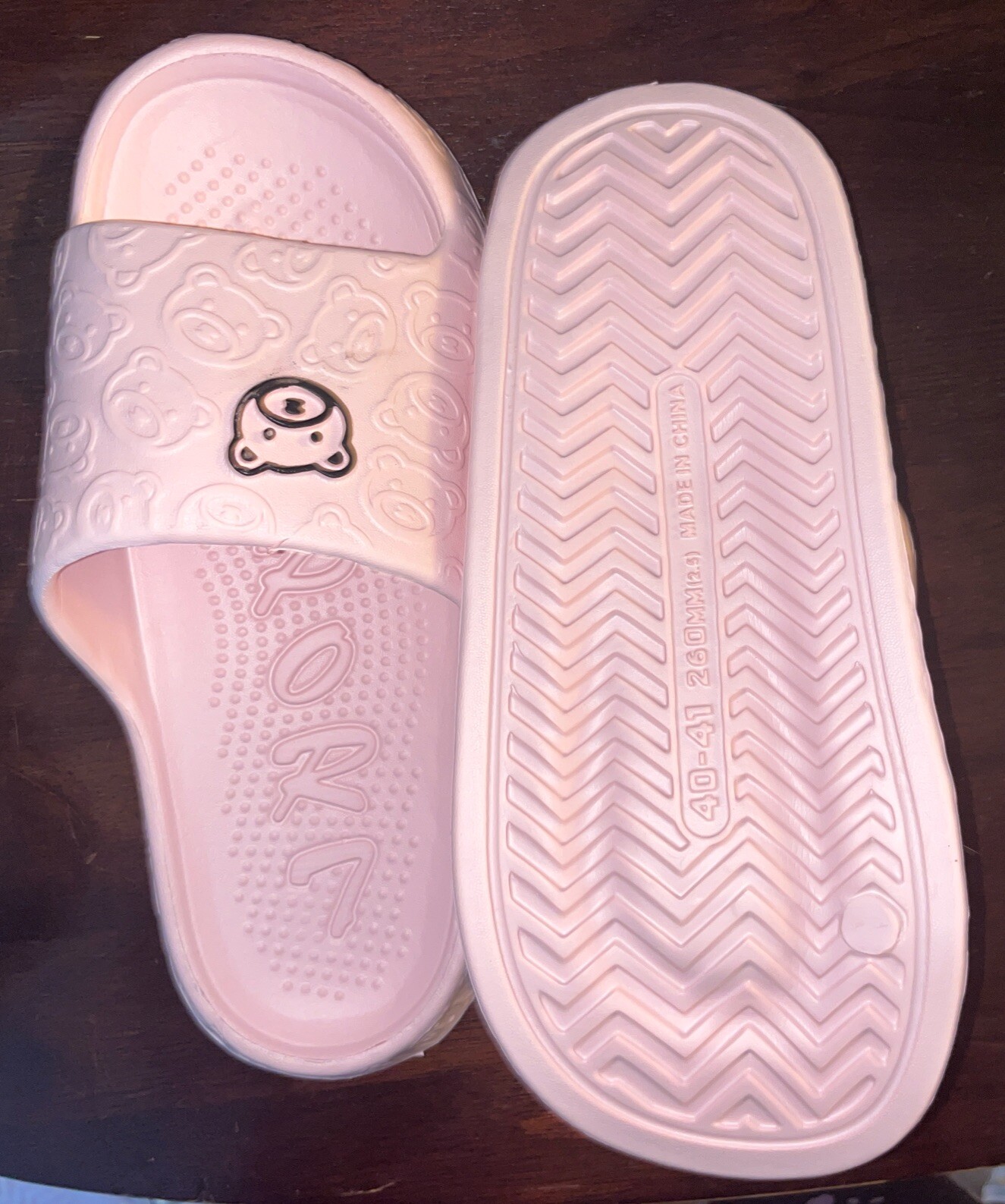 NEW CUTE BEAR PILLOW SLIDES PINK SZ 9-10 GARDEN BATHROOM SHOES NIB USA