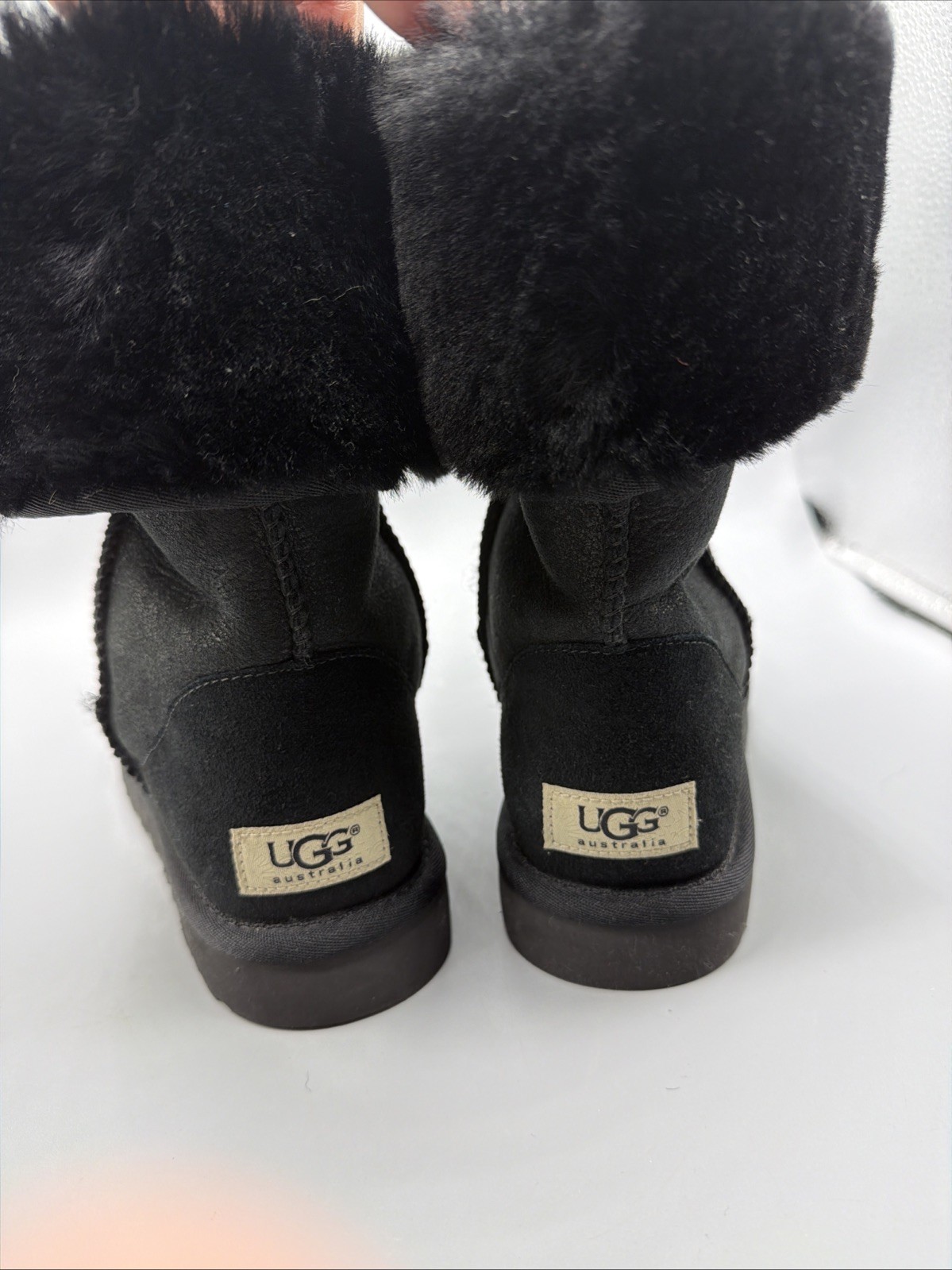 UGG Australia Tall Boots Womens 7 Snow Pull On Mid Calf Leather Black Fur