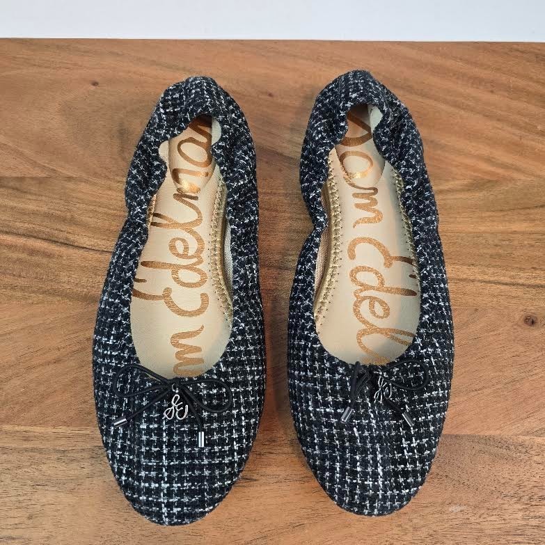 Womens Sam Edelman Felicia Black Leather Casual Bow Ballet Flats Size 7.5 M