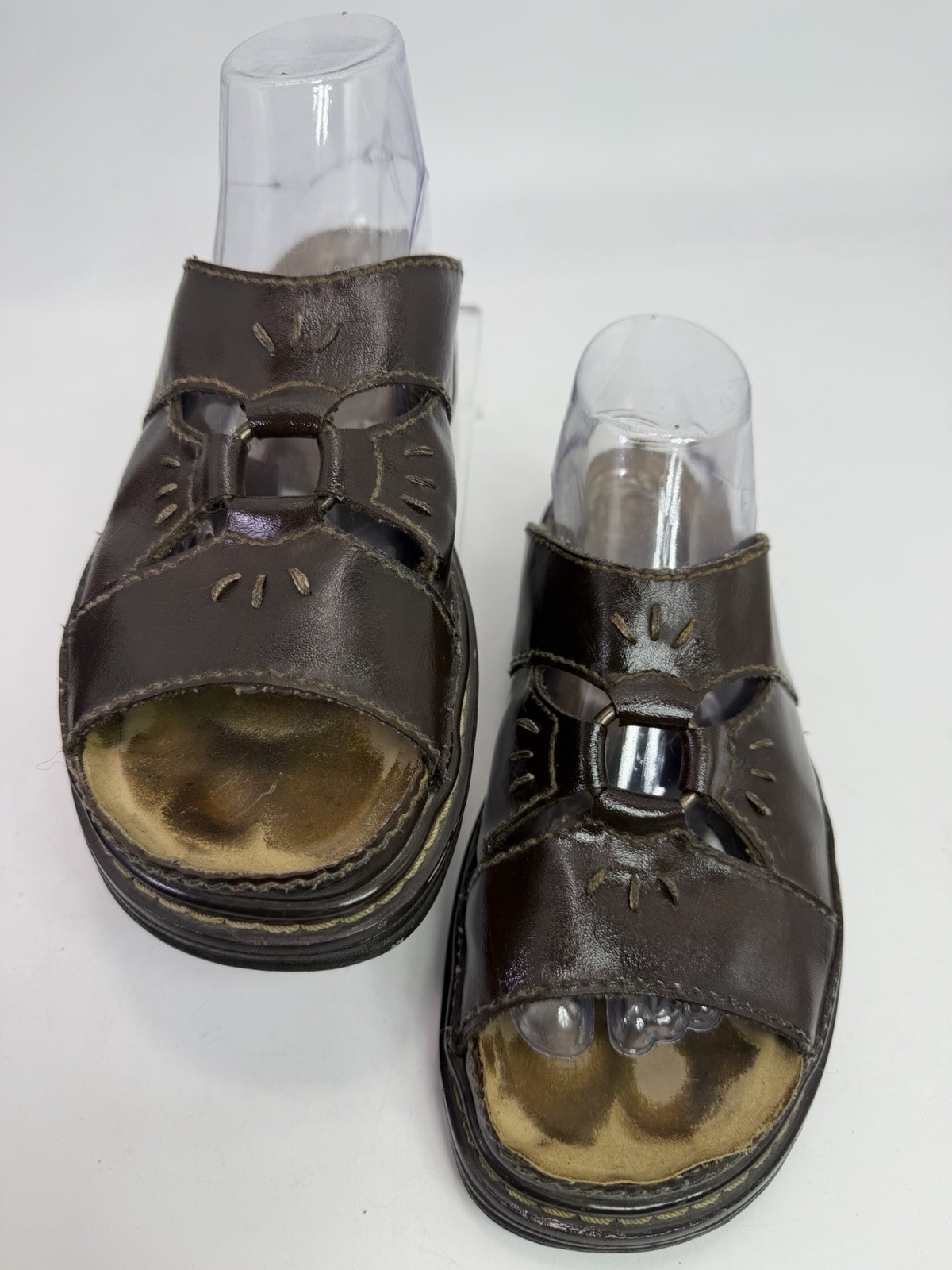 VTG 90’s Lower East Side Brown Center Ring Chunky Sandals Flower Cut Woman’s 9.5