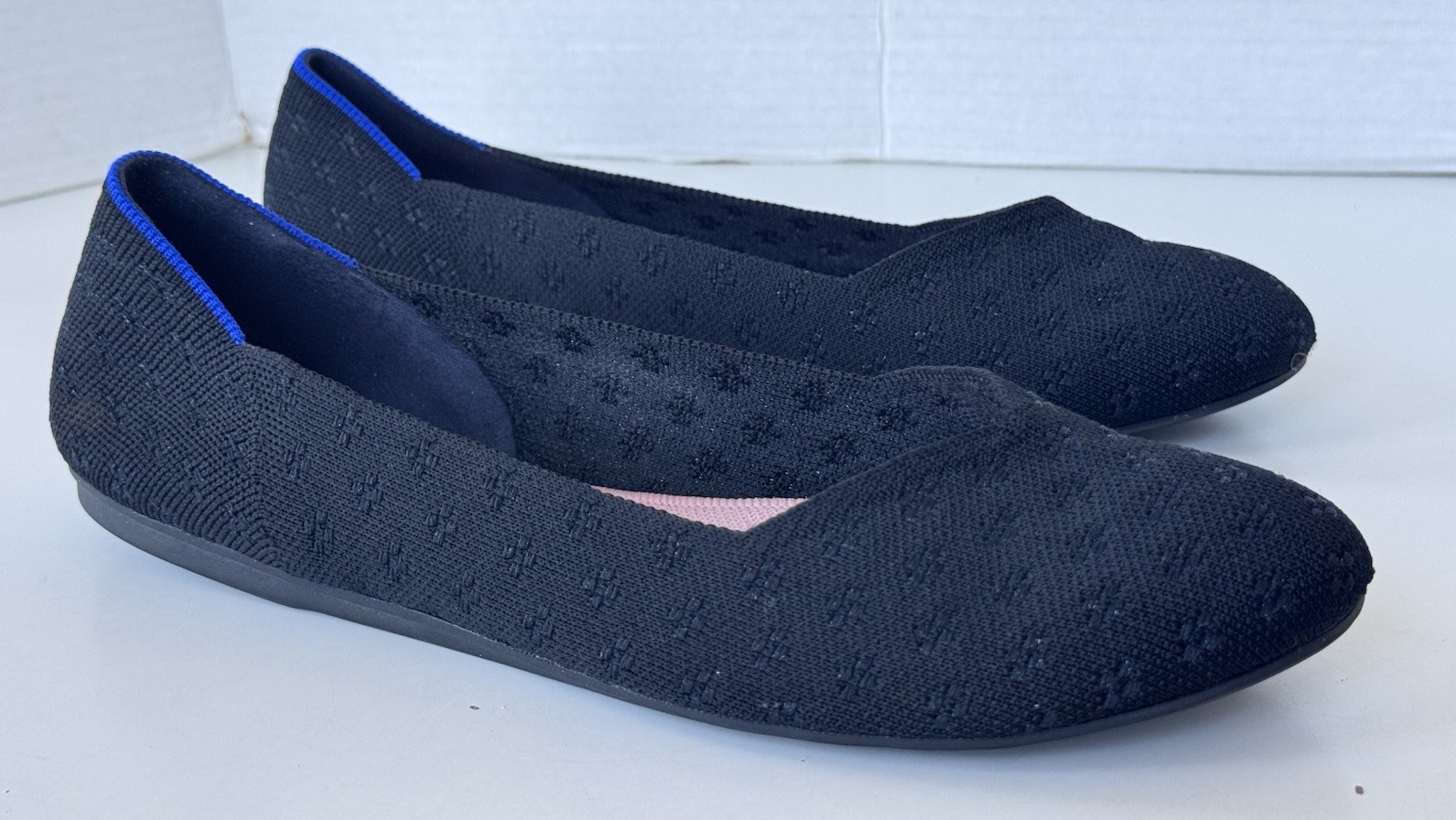rothy’s the daily flat floral textured knit black flats shoes size 12