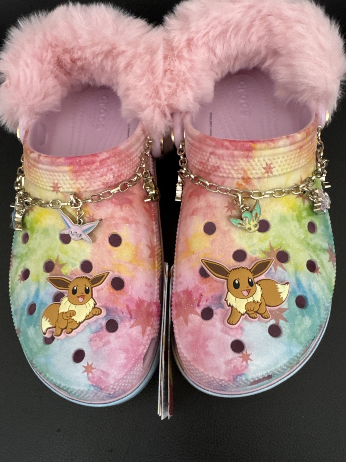NEW Crocs Pokemon Eevee Classic Platform Clogs Womens Size 7 Pink Multi Fur