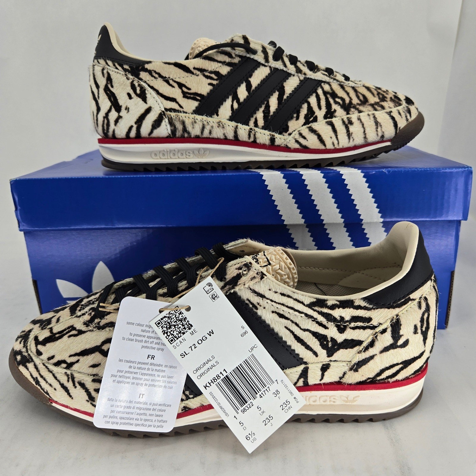 adidas SL 72 OG W Zebra Animal Print Pony Hair Sneakers KH8811 Womens 6.5