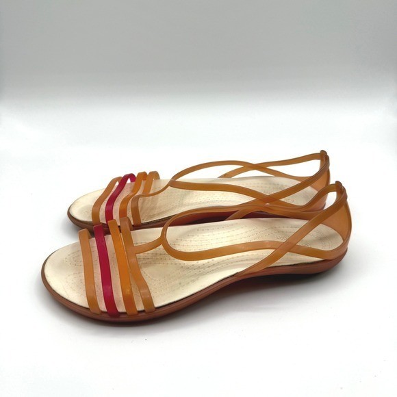 Crocs Isabella Strappy Sandals Women 8 Orange Pink Jelly Comfort Flat Shoe