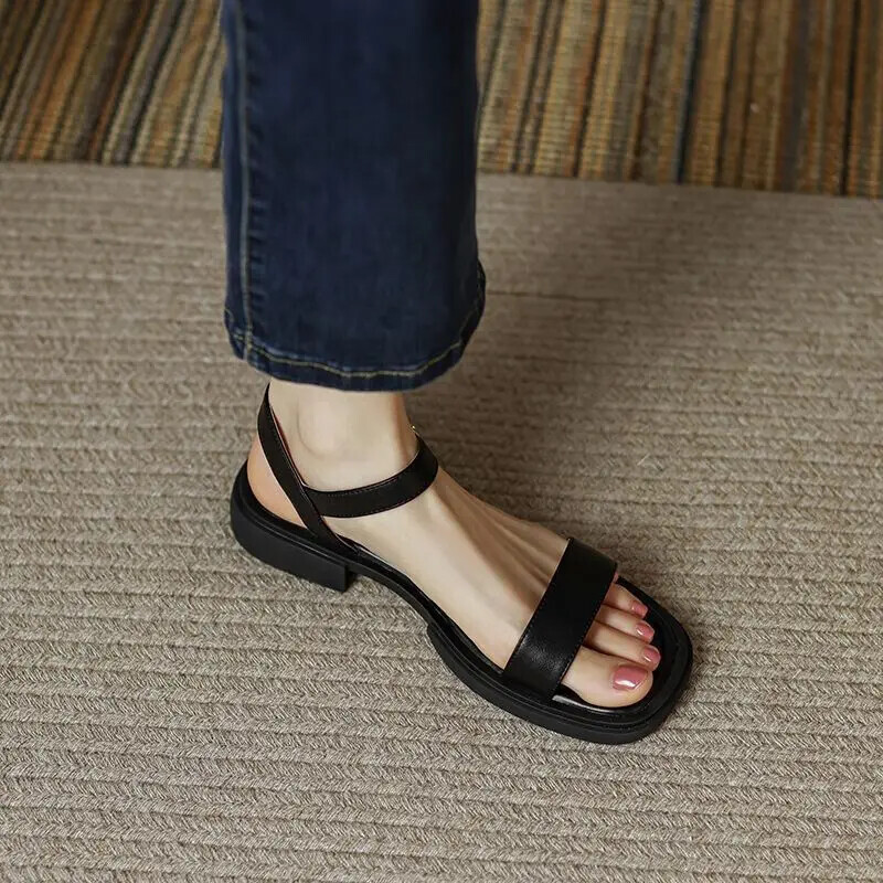 2025 Summer Women Sandal Low Heels Basic Concise Office Casual Outdoor Shoes Lot