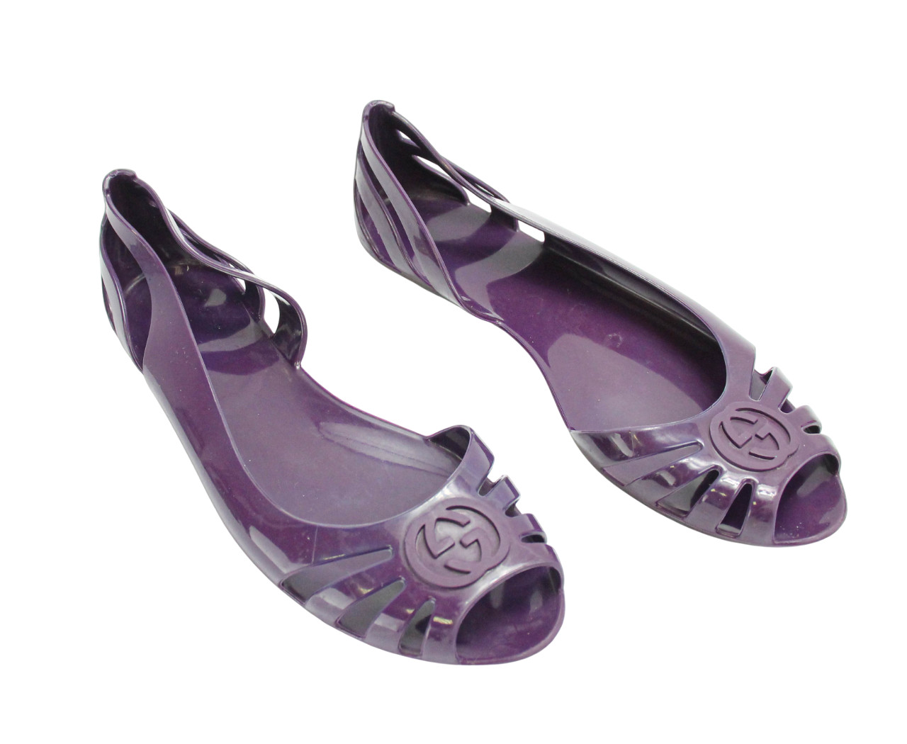 Gucci Shoes Womens (EU) 36 Flat Open Toe Rubber Slip On Sandals Purple Logo