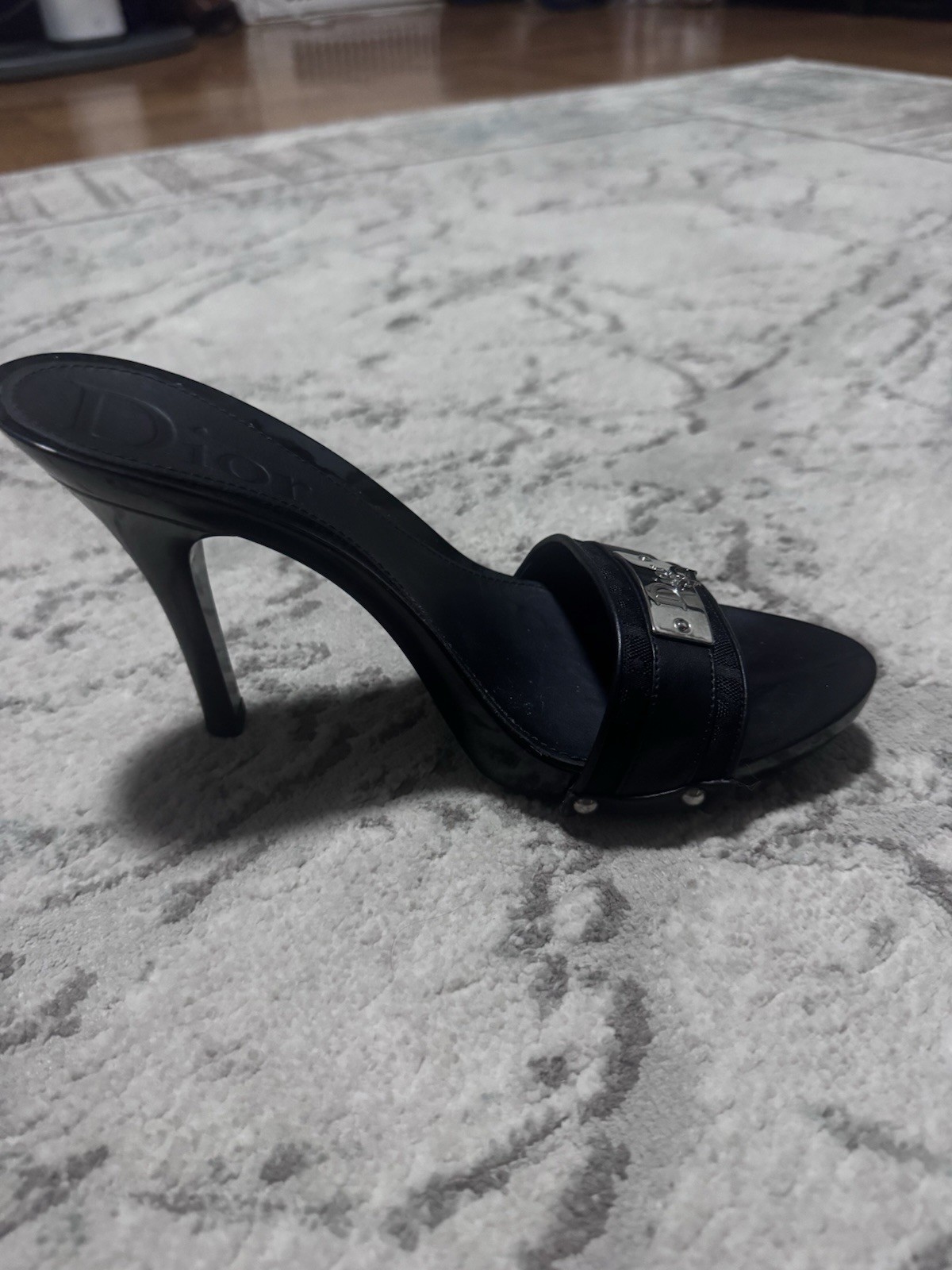 Dior Black Logo Leather Mule Heels Open Toe Slip-On Women’s US 7.5