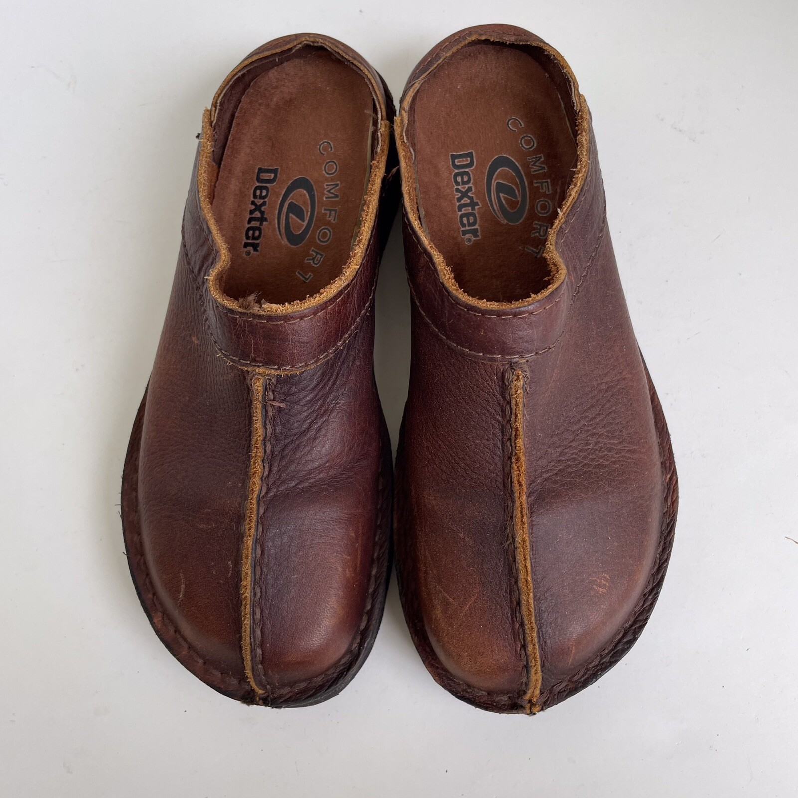 Vintage Dexter Full Grain Leather Clogs Mules Slip On Women 5 Brown Y2K 90s