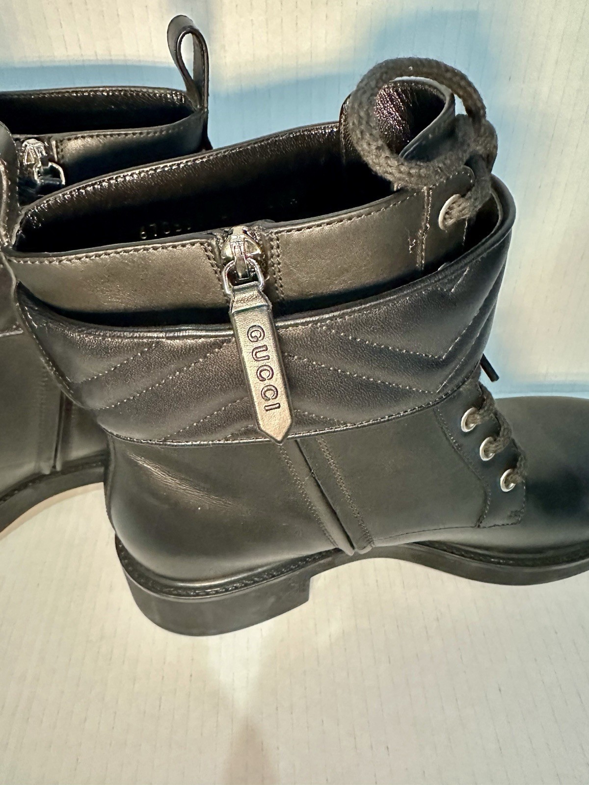 GUCCI Women’s Ankle Boot With Double G Size 40 Black Leather New No Box With Bag