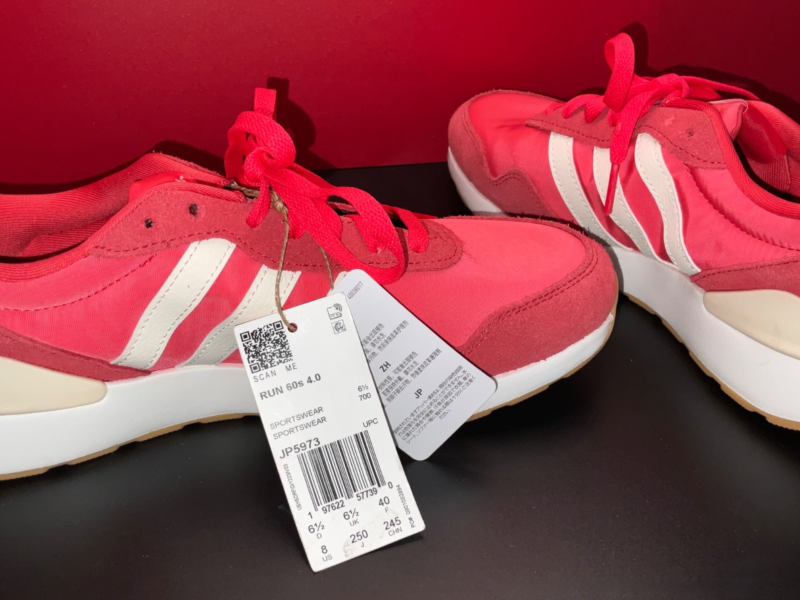 Adidas RUN 60s 4.o Red. NWT.NO Box. US Women’s 8.0/Men’s 6.5
