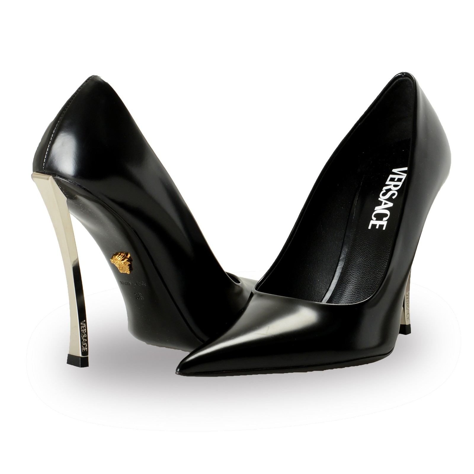 Versace Women’s Black 100% Leather High Heel Stilettos Pumps Shoes US 6 IT 36