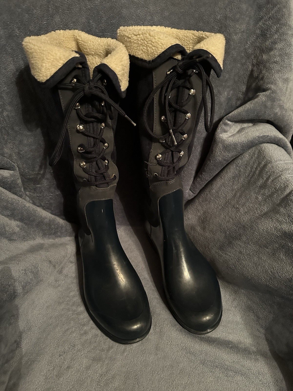 Pajar Shearling Lined Lace-Up Knee High Snow Boots Blue Round Toe EU 39