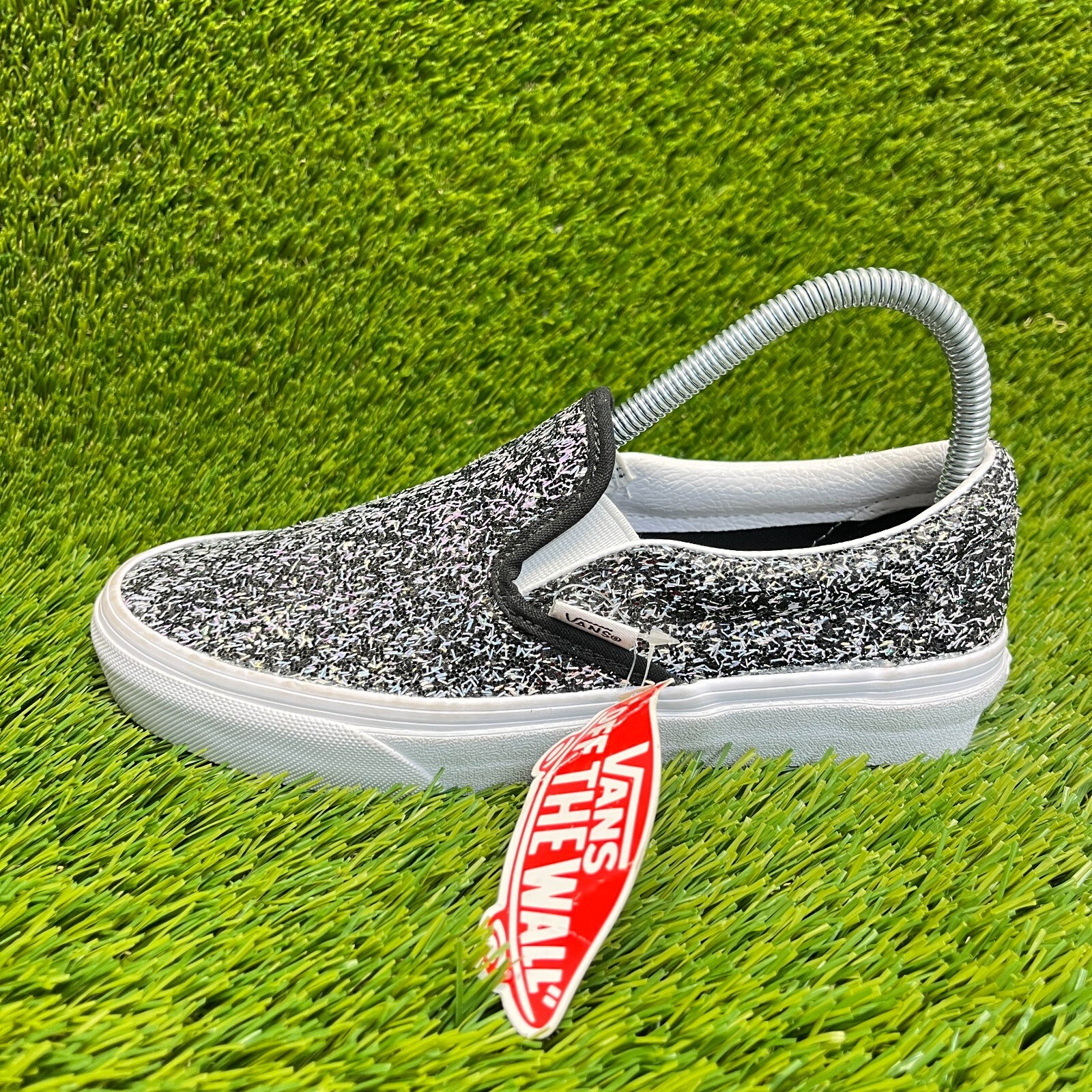 Vans Classic Slip-On Shiny Party Womens Size 6 Black Casual Shoes Sneakers