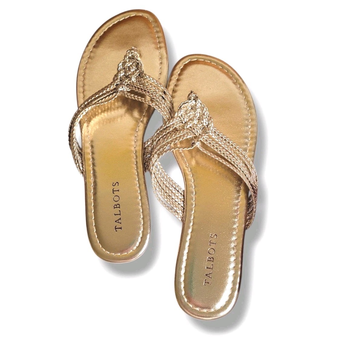 Talbots Cece Gold Metallic Braided Toe-Loop Summer Resort Sandals Women’s Size 9
