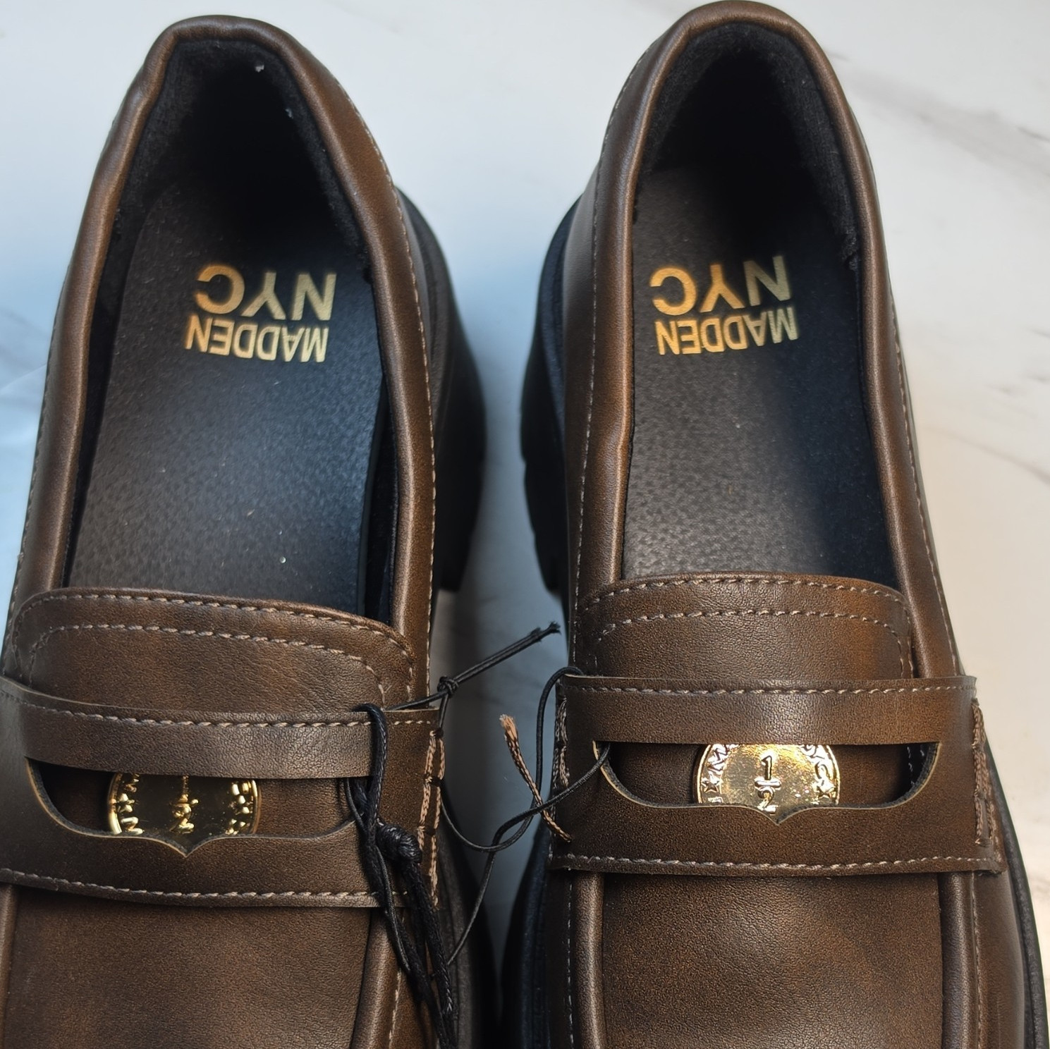 Madden NYC Women’s Brown Loafer Comfort Coin Accent Shoes Size 7