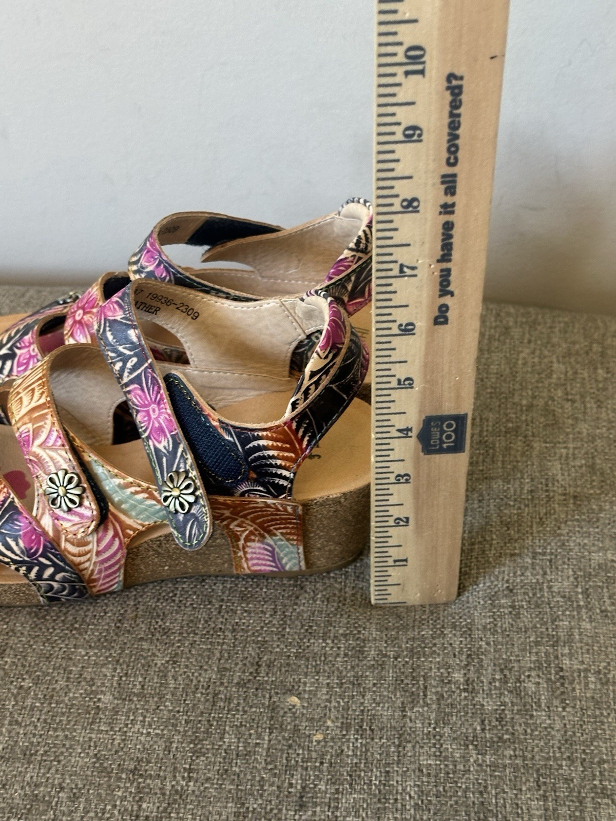 L’Artiste by Spring Step Boyace Women’s Floral Leather Sandals Size 37=6.5 Wedge