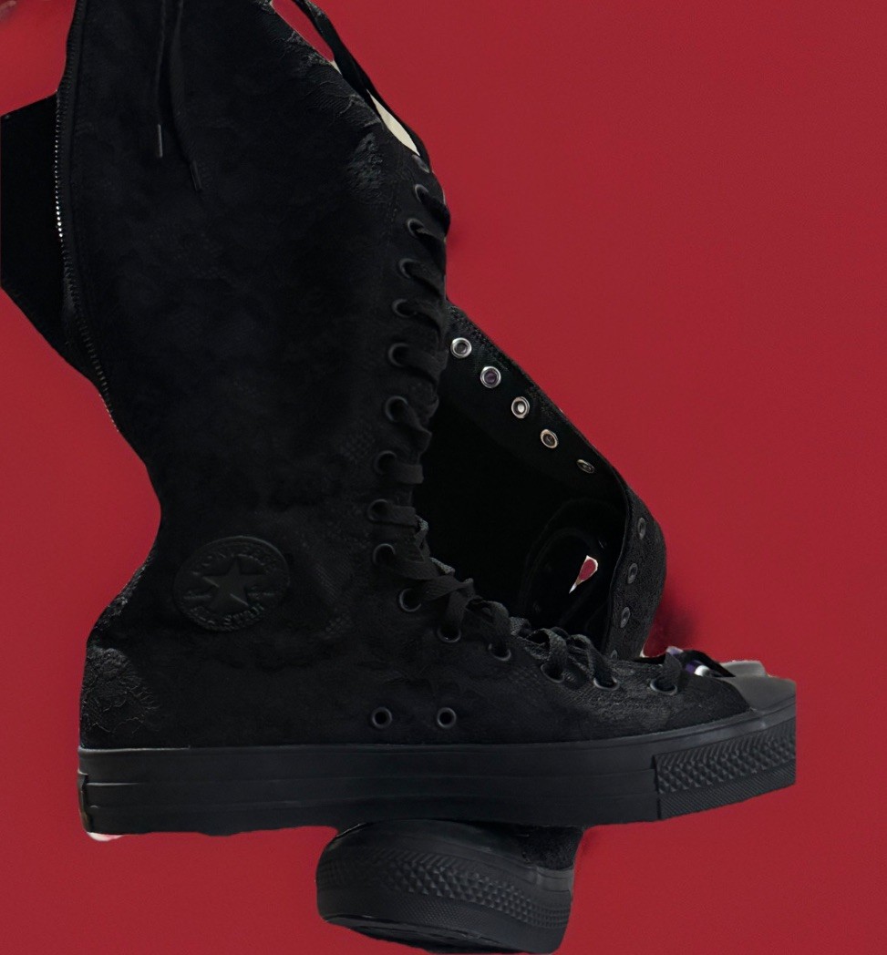 Converse All Star XXHi Chuck Taylor black w lacey flowers NEW! HTF W 15 M 13