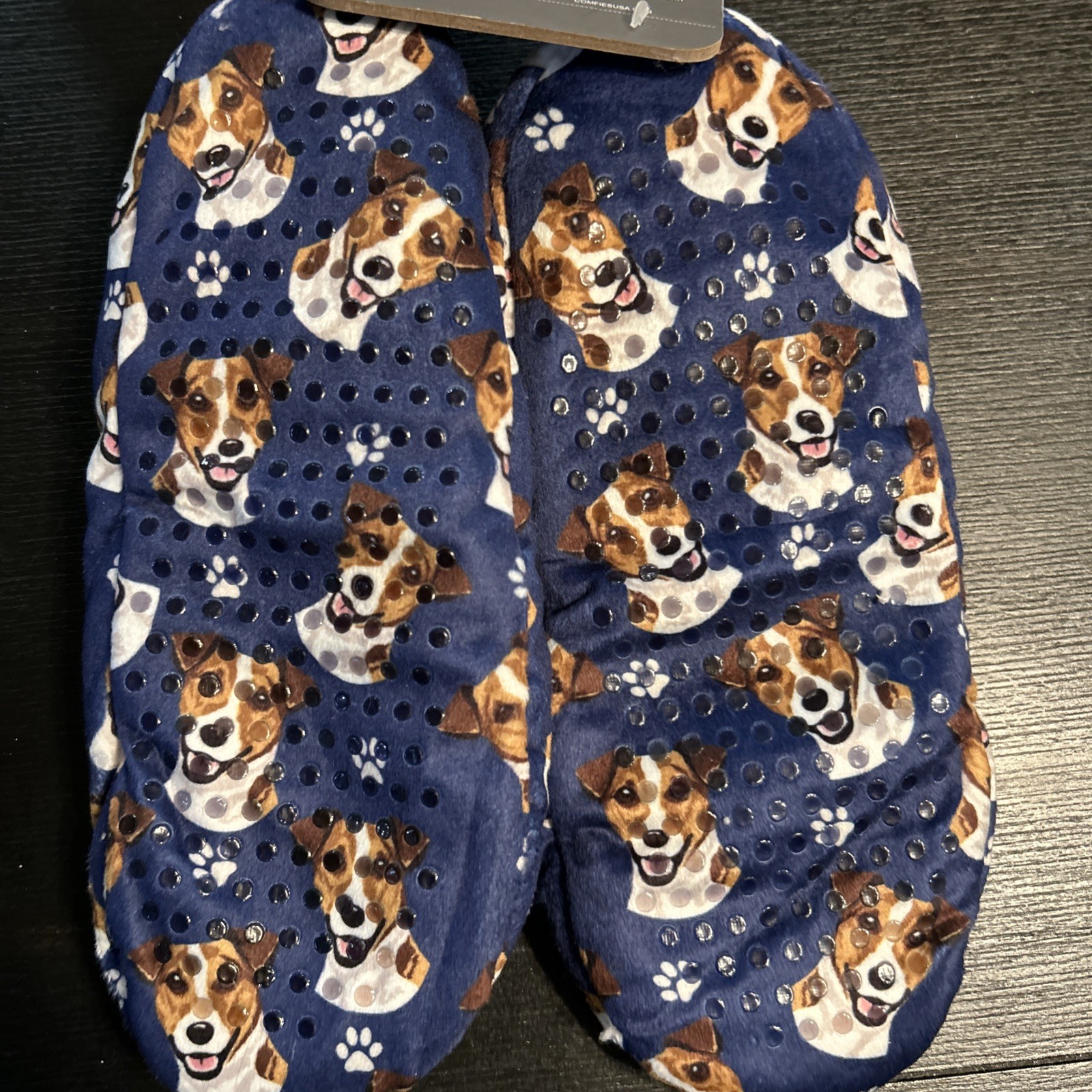 Comfies Slippers Non Slip Comfies Dog Design One Size Jack Russell Blue 1254
