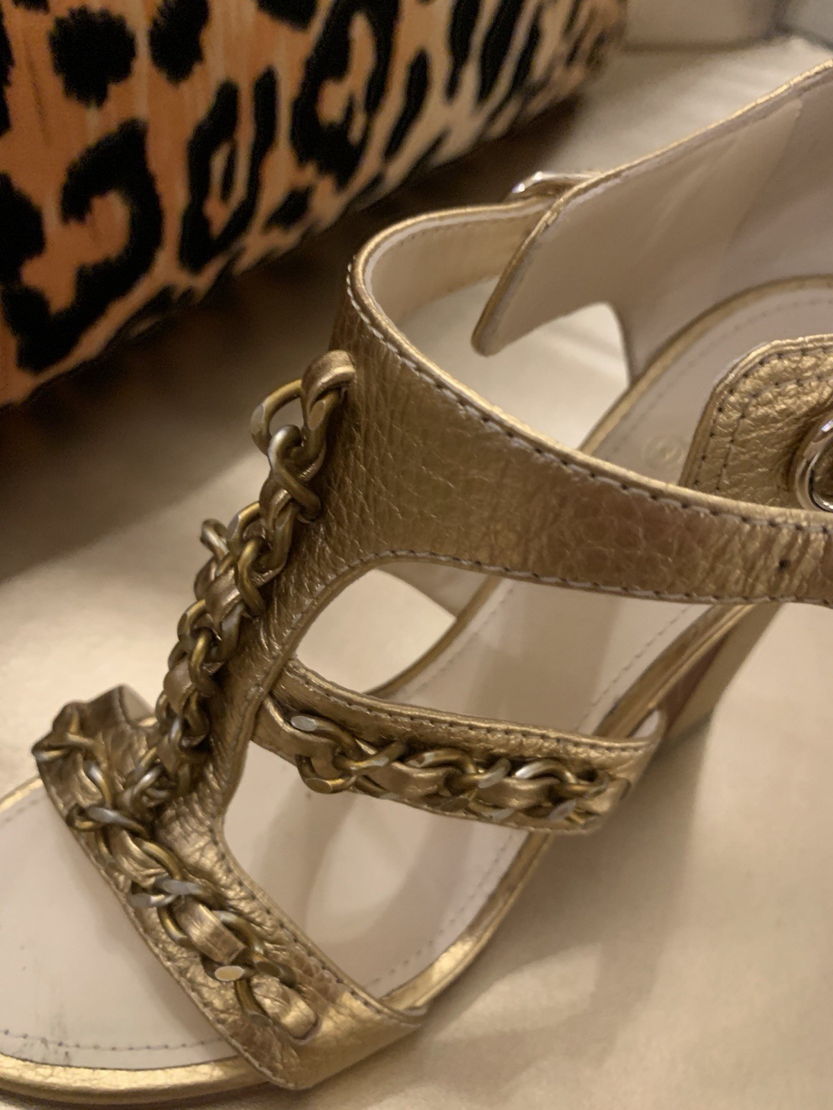 Vintage Chanel Gold Chain Block Heel Sandals