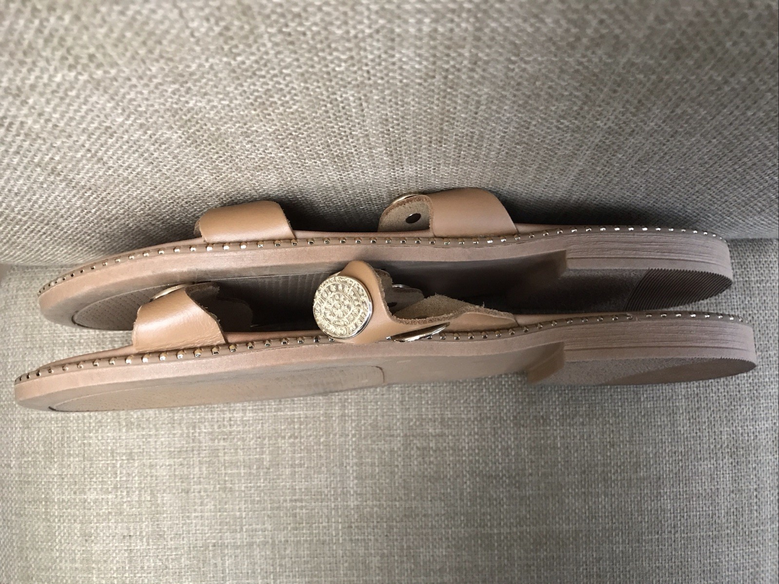 Sandal Mania Sandals Double Strap Replica Gold Coins Genuine Leather size 40 eur