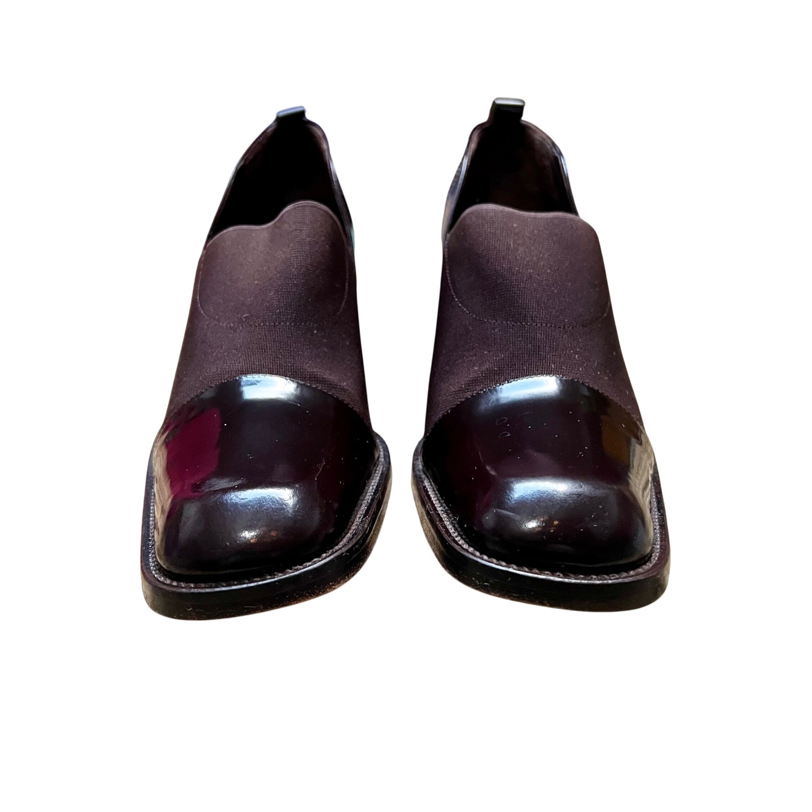 Via Spiga 90s VTG Brown Leather Square Toe Block Heel Pumps 8.5 Made in Italy