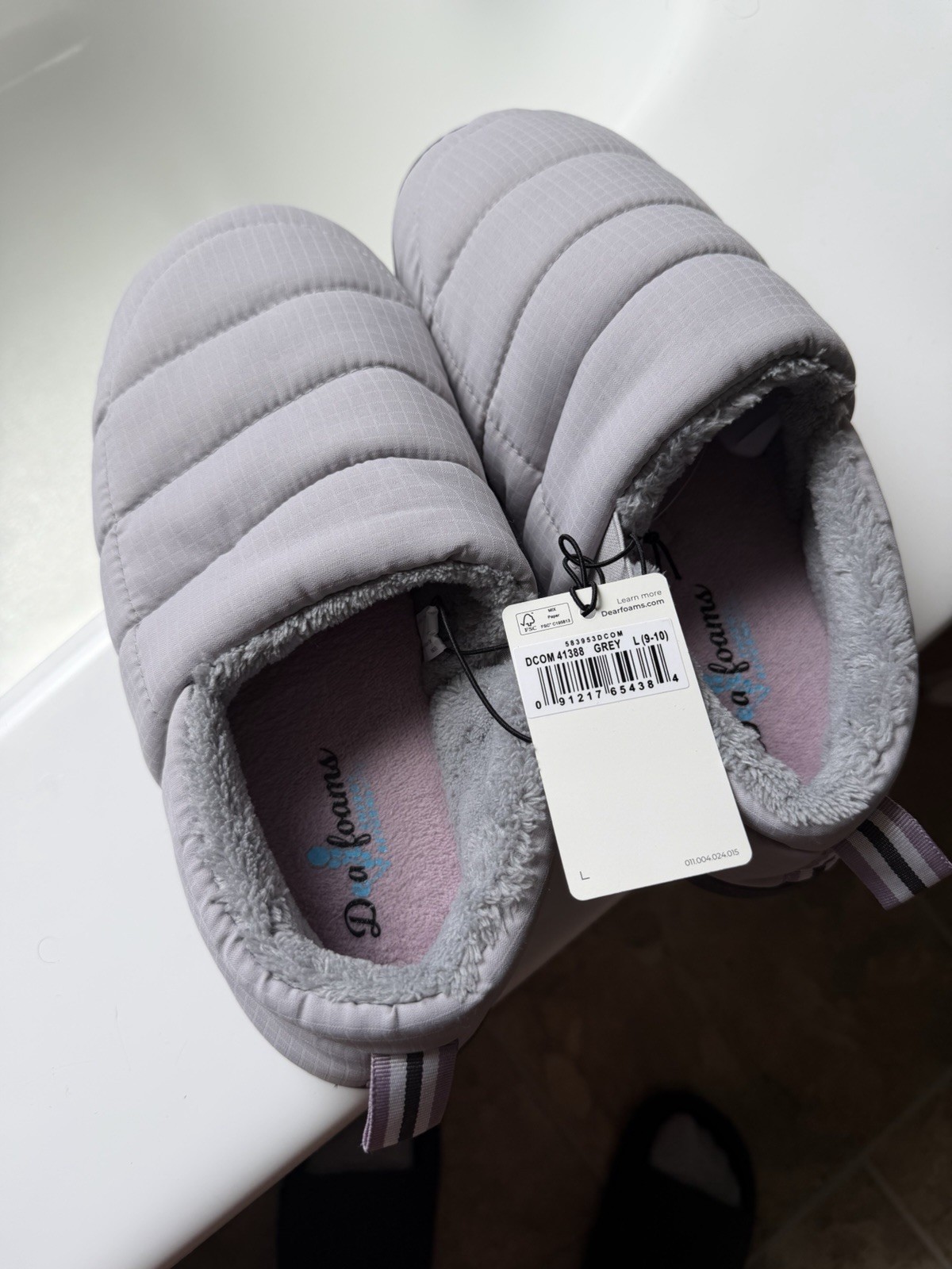 Dearfoams Fern Womens Ripstop Closed Back Slip-On Slippers Quilted Gray 9.5 M