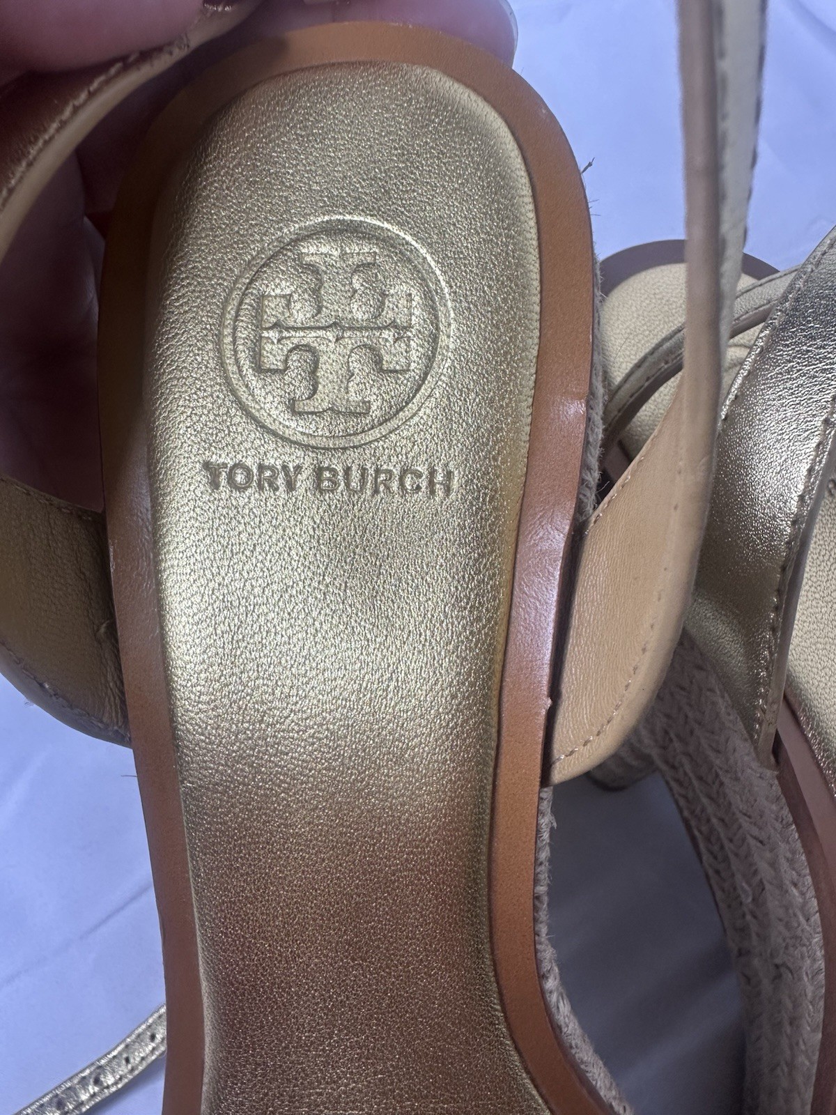 Tory Burch Platform Sandals Wedges Shoes Gold New Former Size 9.5