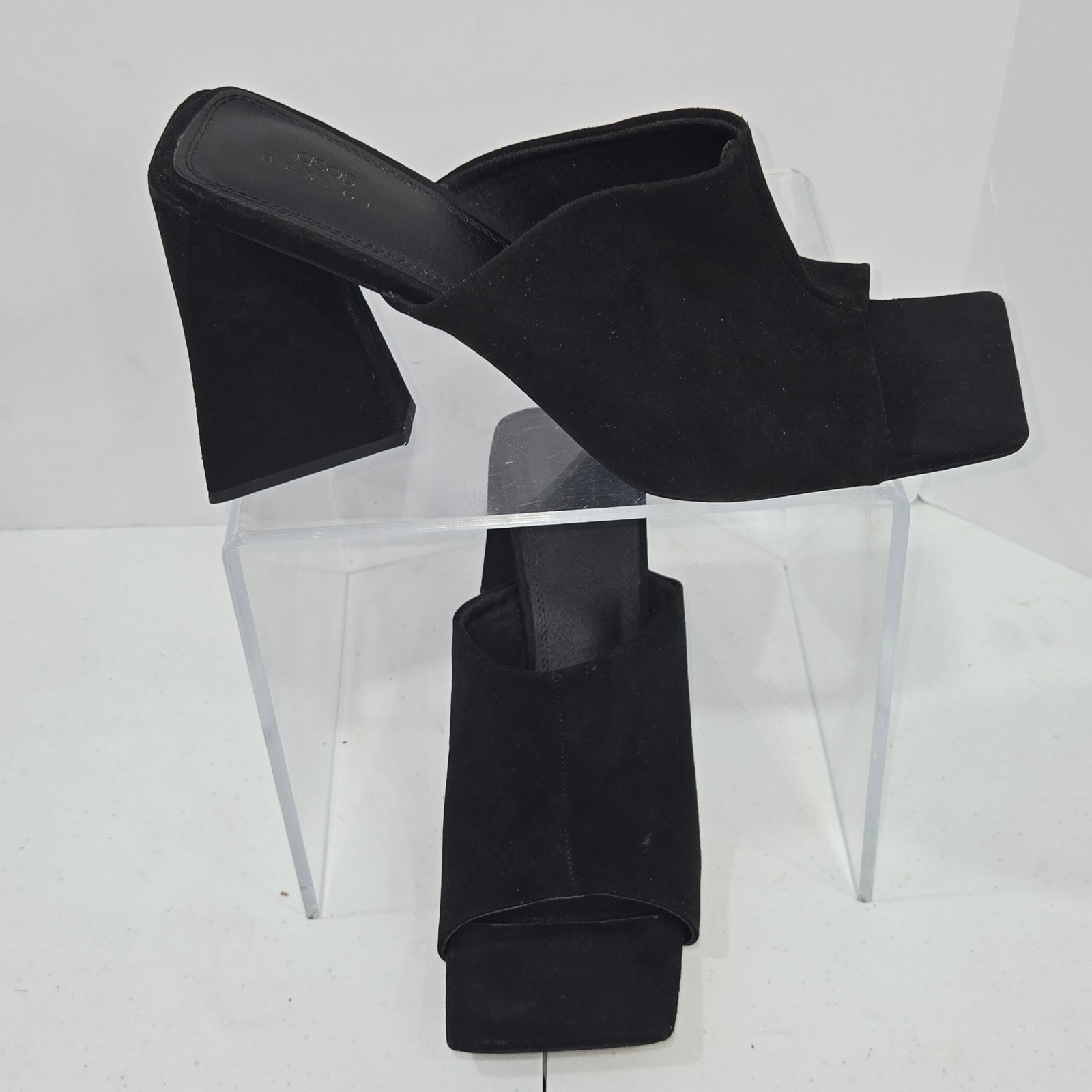 ASOS DESIGN Womens Black Faux Suede Square Toe Block Heel Mules Sandals US 12