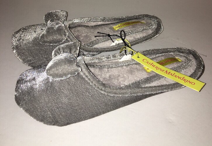 Women’s Slippers House Catherine Malandrino Size9-10 Large Velvet Gray W Bow Tie