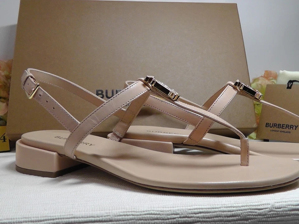 BURBERRY Pale Nude EMILY T-Strap Leather Thong Sandals Size 36.5 US***$720**NIB
