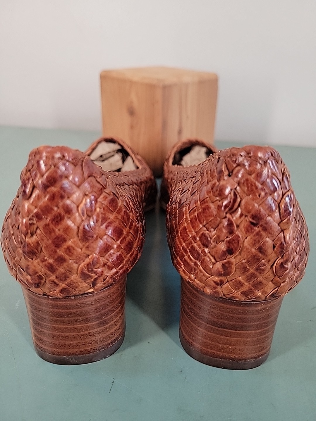 NWOB Bally Vtg Woven Brown Leather Heels Womens 3.5 – US 6 Made In France