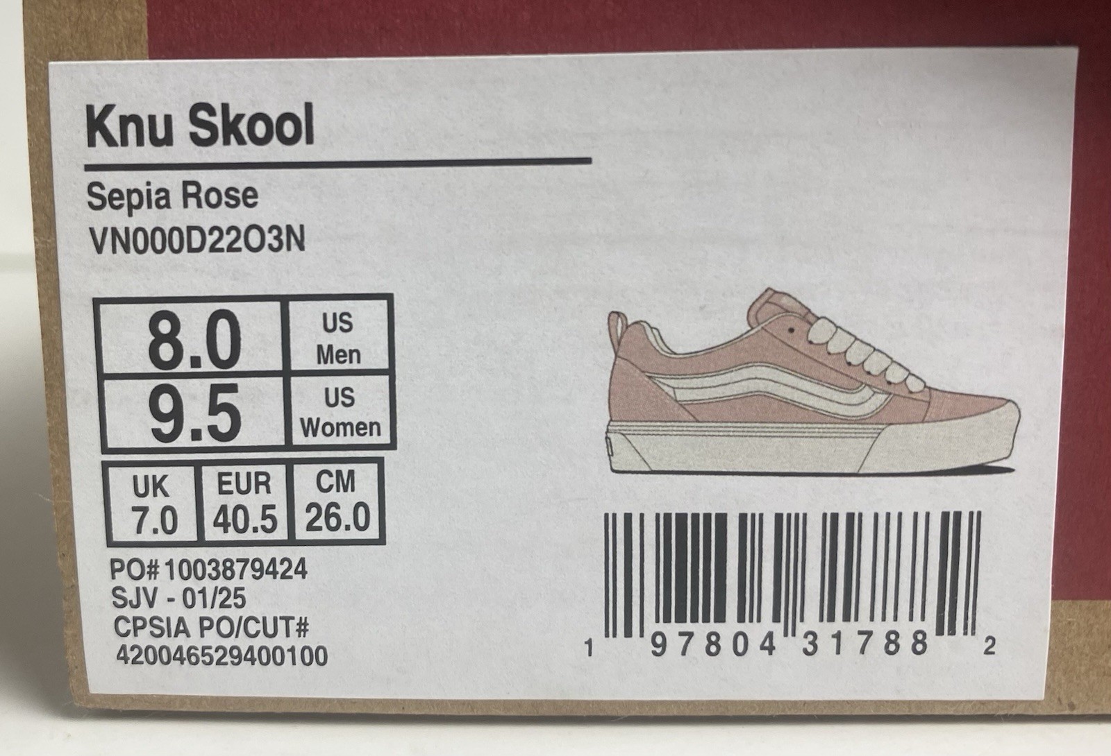 VANS KNU SKOOL Sepia Rose Size 9.5 W / 8.0 M NEW Off The Wall Skateboard Shoes