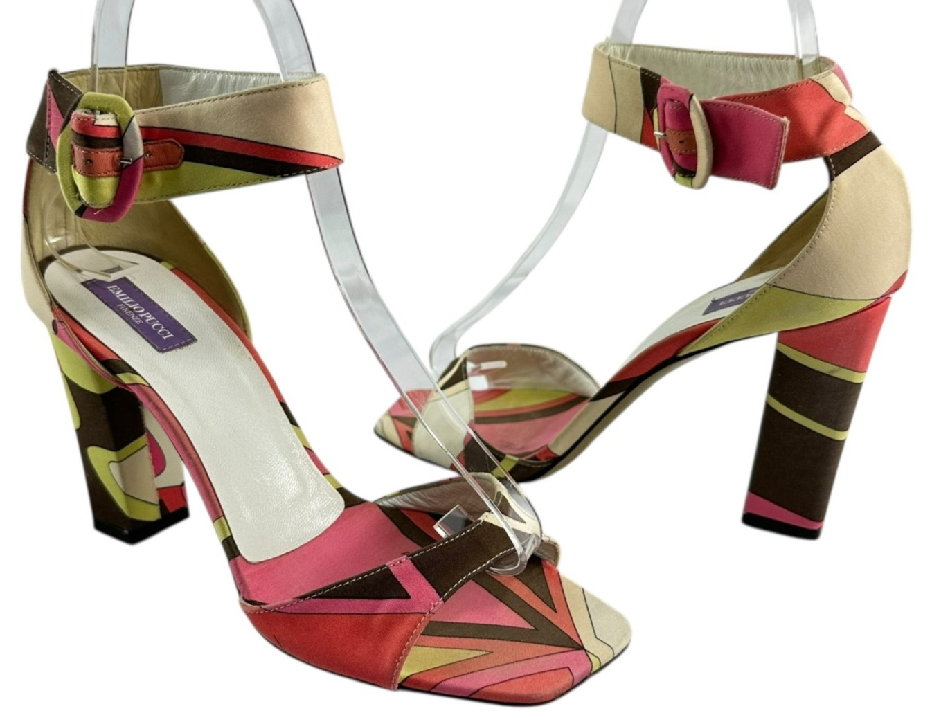 Genuine EMILIO PUCCI Printed Multicolor Heels Ankle Strap 36.5 6.5