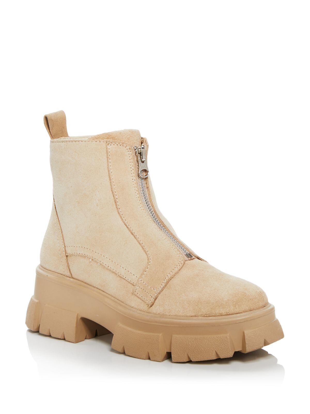 AQUA Womens Beige Pull Tab 1-1/2″ Platform True Toe Leather Booties 10 M